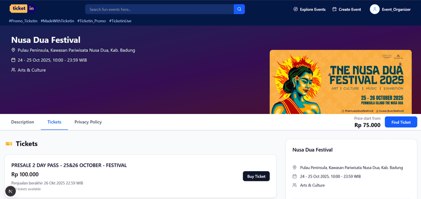 comprehensive event ticketing management system built with modern web technologies. This frontend application provides an intuitive interface for event organizers to create and manage events, while offering attendees a seamless ticket purchasing experience.